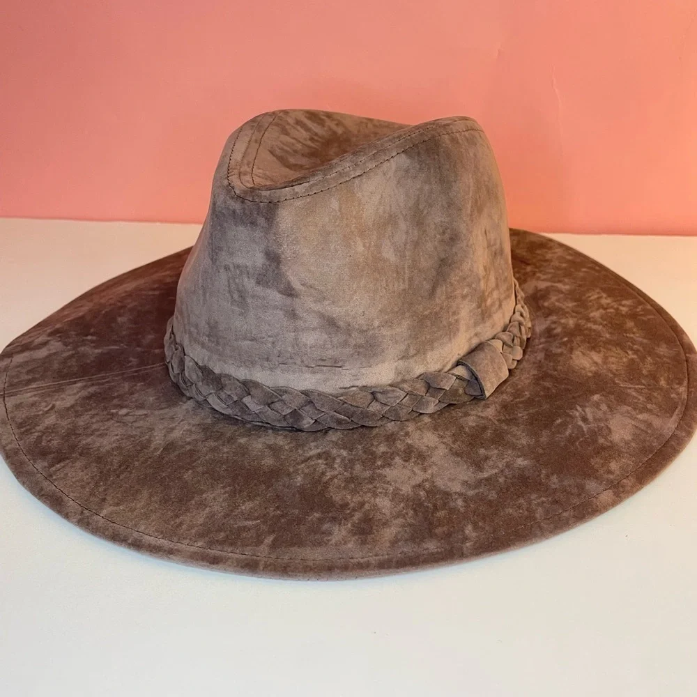 NEW DARK GRAY FASHION BRIM HAT WITH BRAIDED TIE